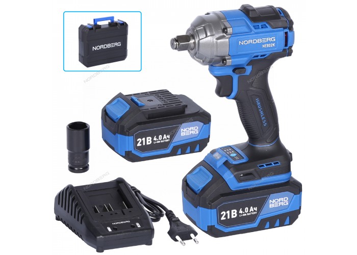 Аккумуляторный гайковерт NORDBERG NE802K (1/2", 21В, 500Нм)