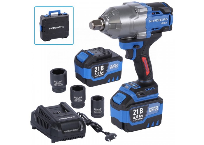 Аккумуляторный гайковерт NORDBERG NE806K-3/4 (3/4", 21В, 1500Нм)