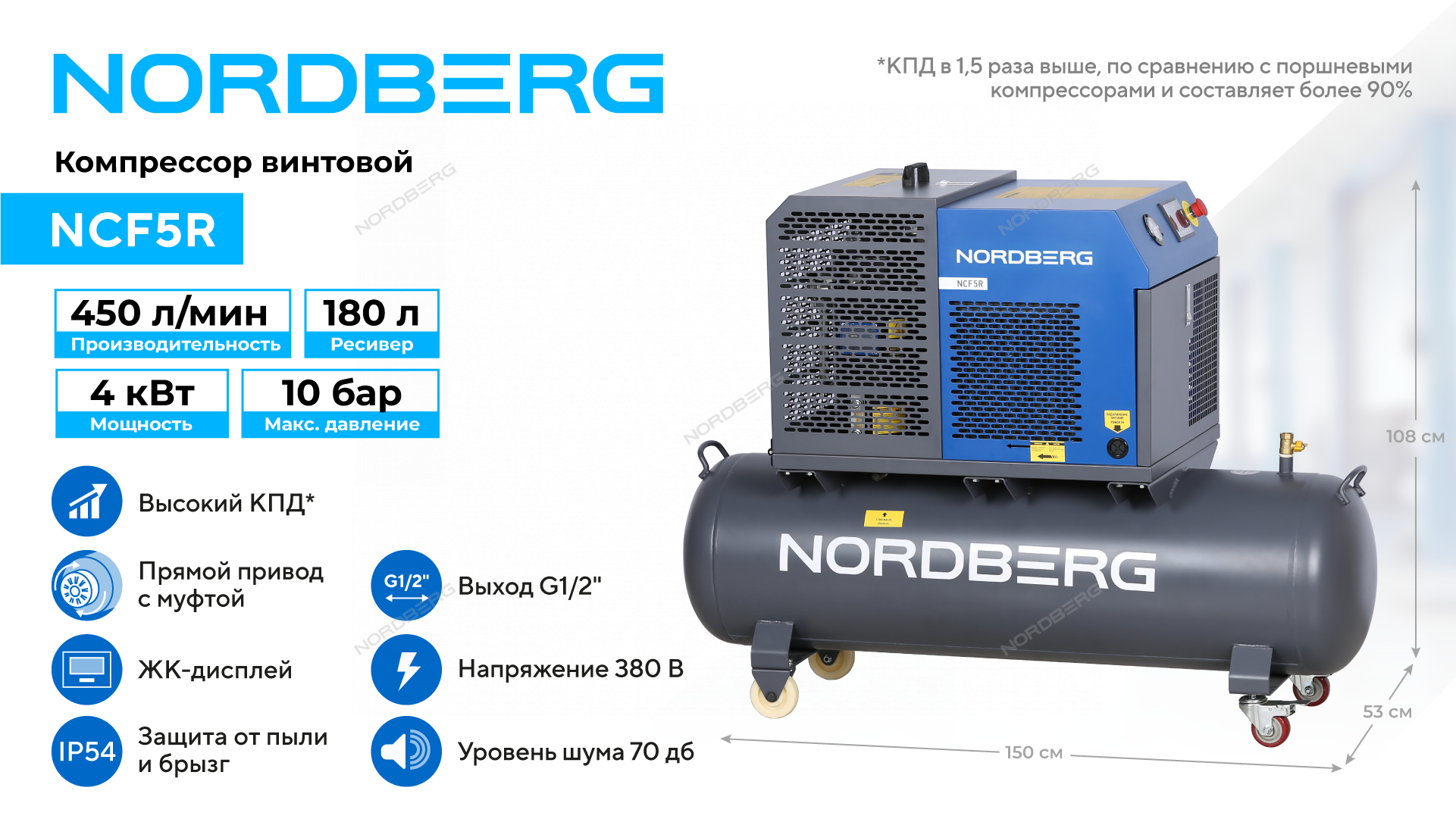 Винтовой компрессор NORDBERG NCF5R (450 л/мин)